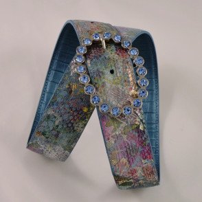 Motif "fleur tropicale" jean / Bleu acier irisé
